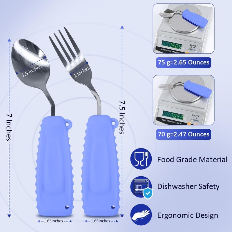 Ehucon Adaptive Utensils,Curved Angled Spoon and Fork Set,for Tremors Parkinsons Limited or Elderly,Lightweight Cutlery with Non-Slip Easy Grip Handles (Right Hand Spoon and Fork Set,Pack of 2,Purple) - Image 3